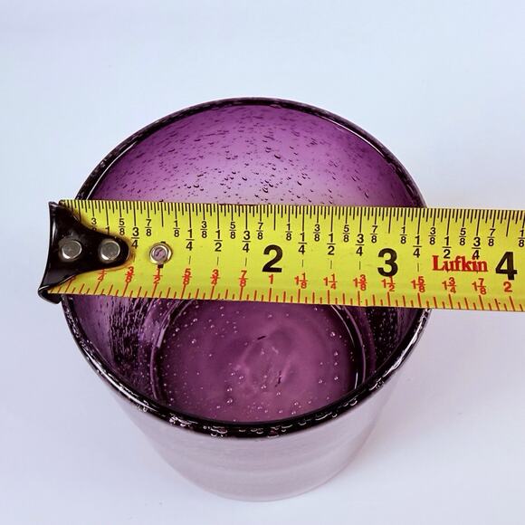 Amethyst Bubble Glass Tumbler 4” Hand Blown Purple Seeded Rocks Barware - Picture 7 of 7